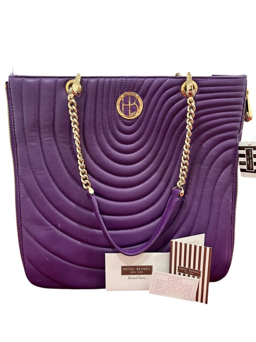 Henri Bendel NWT No. 7 Quilted Lambskin with Leather & Chain-Handle Shoulder Bag